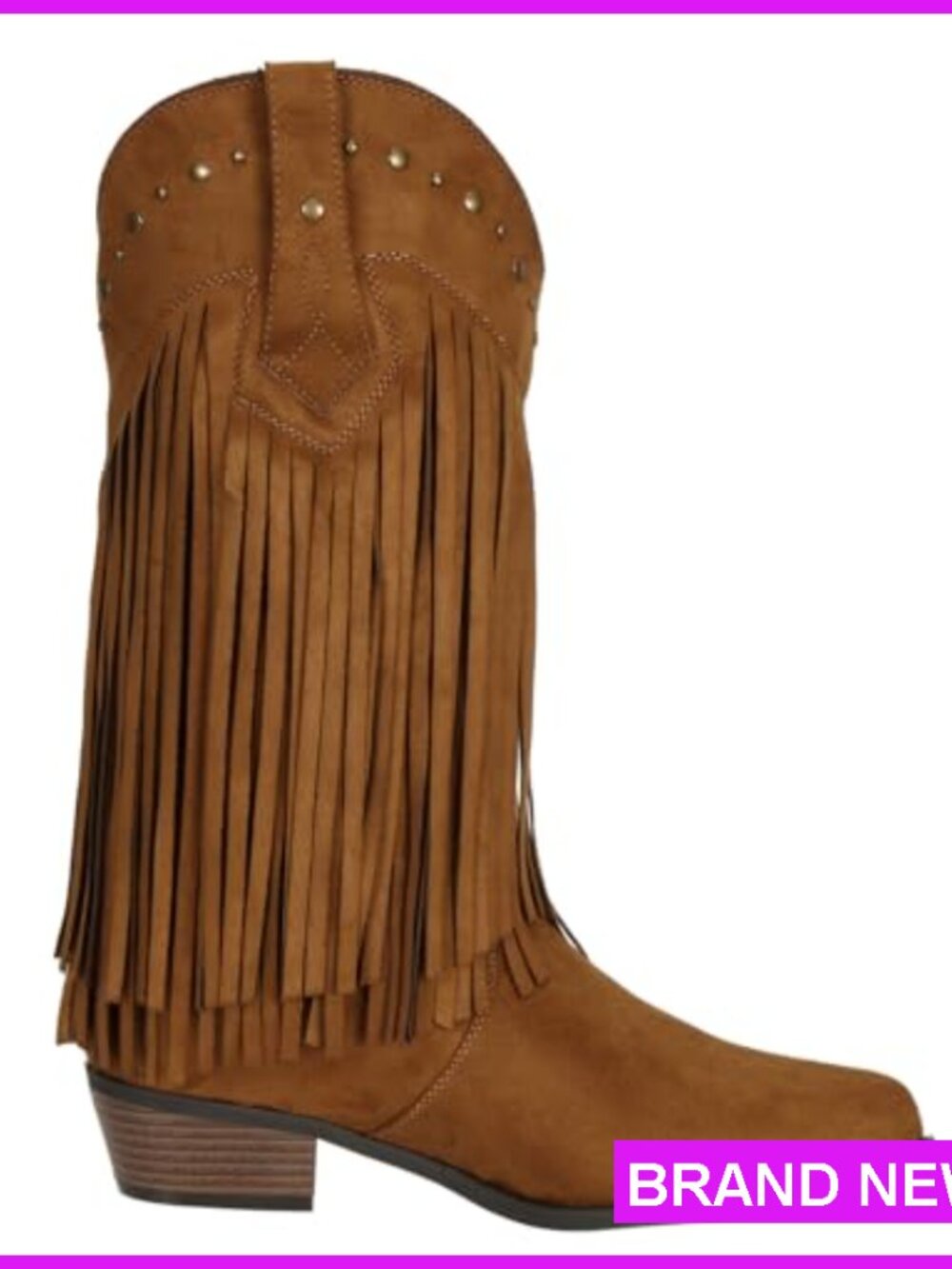 Western Cowgirl Boots Wide Calf Fringe Tassel Mid-Calf Boots Chunky Heel - Picture 3 of 7